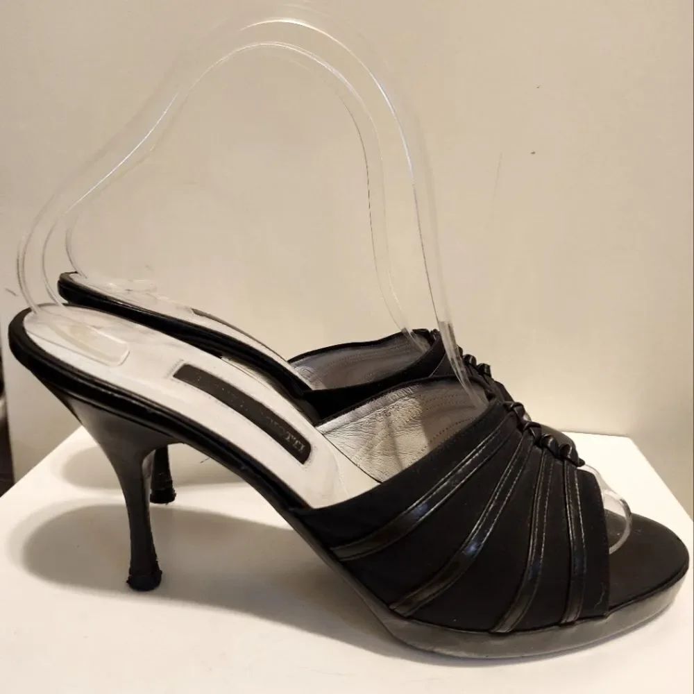 Cesare Paciotti Leather/Nylon Uppers Heeled "Cha Cha" Mules Sz.8/38 Ret. $600